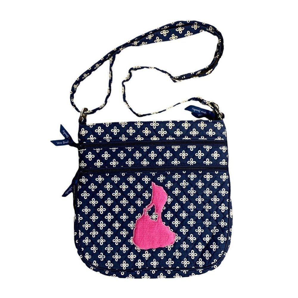 Vera Bradley Triple Zip Crossbody Purse 11 x 11 Blue Floral Block Island Quilted